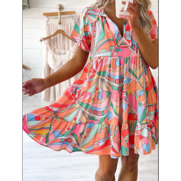 Women's Abstract Geometric Print Tassel Tie Dress | XL - Picture 4 of 8